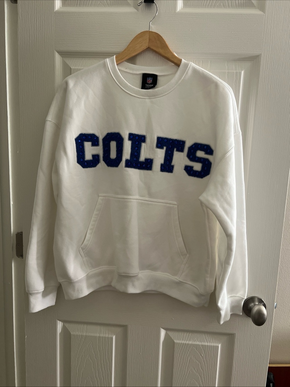 NFL White Sweatshirt with Blue COLTS Appliqué